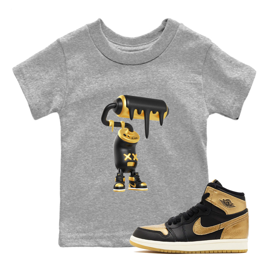 3D Paint Roller snkmatch Tees Kids - Air Jordan 1 Black Metallic Gold