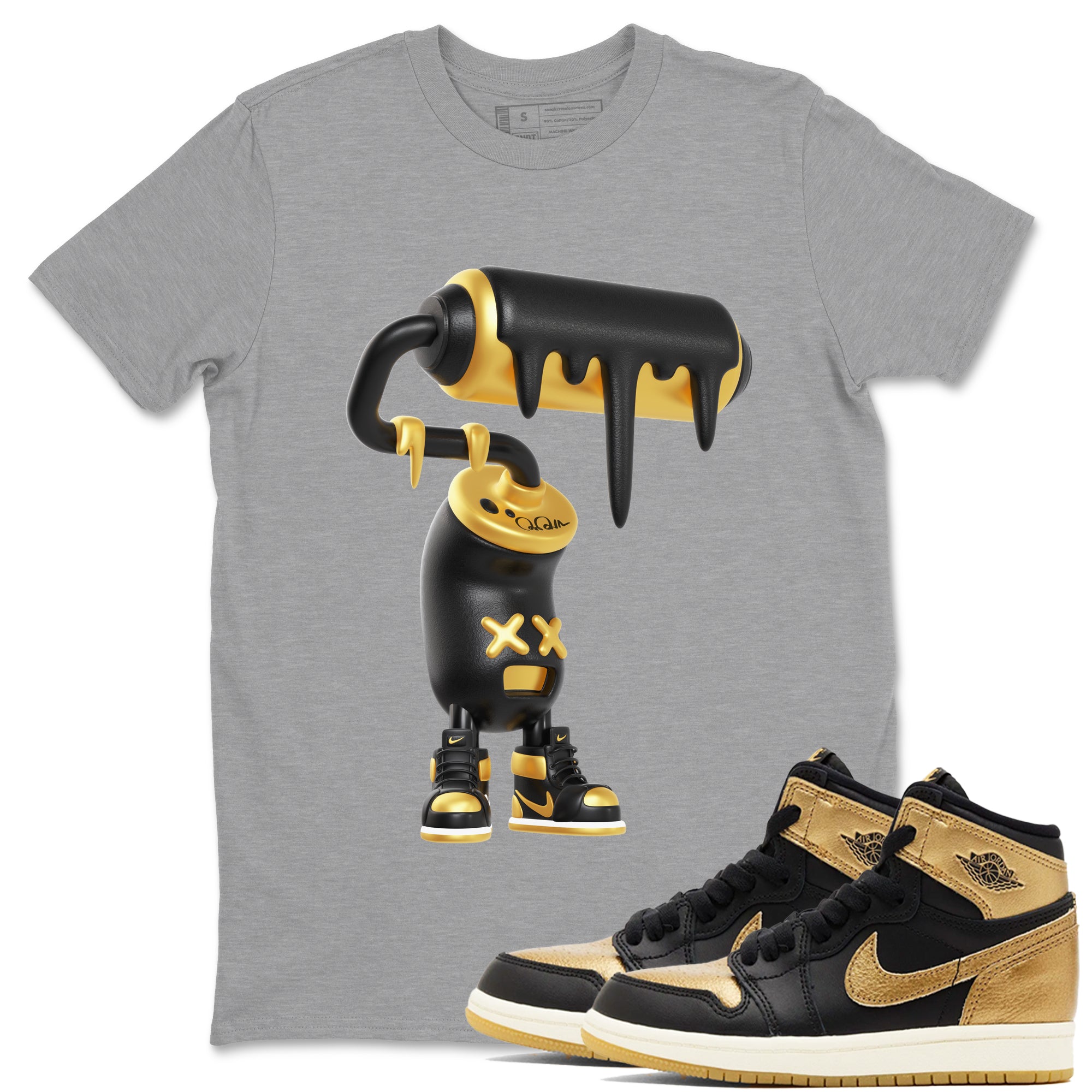 3D Paint Roller snkmatch Tees - Air Jordan 1 Black Metallic Gold