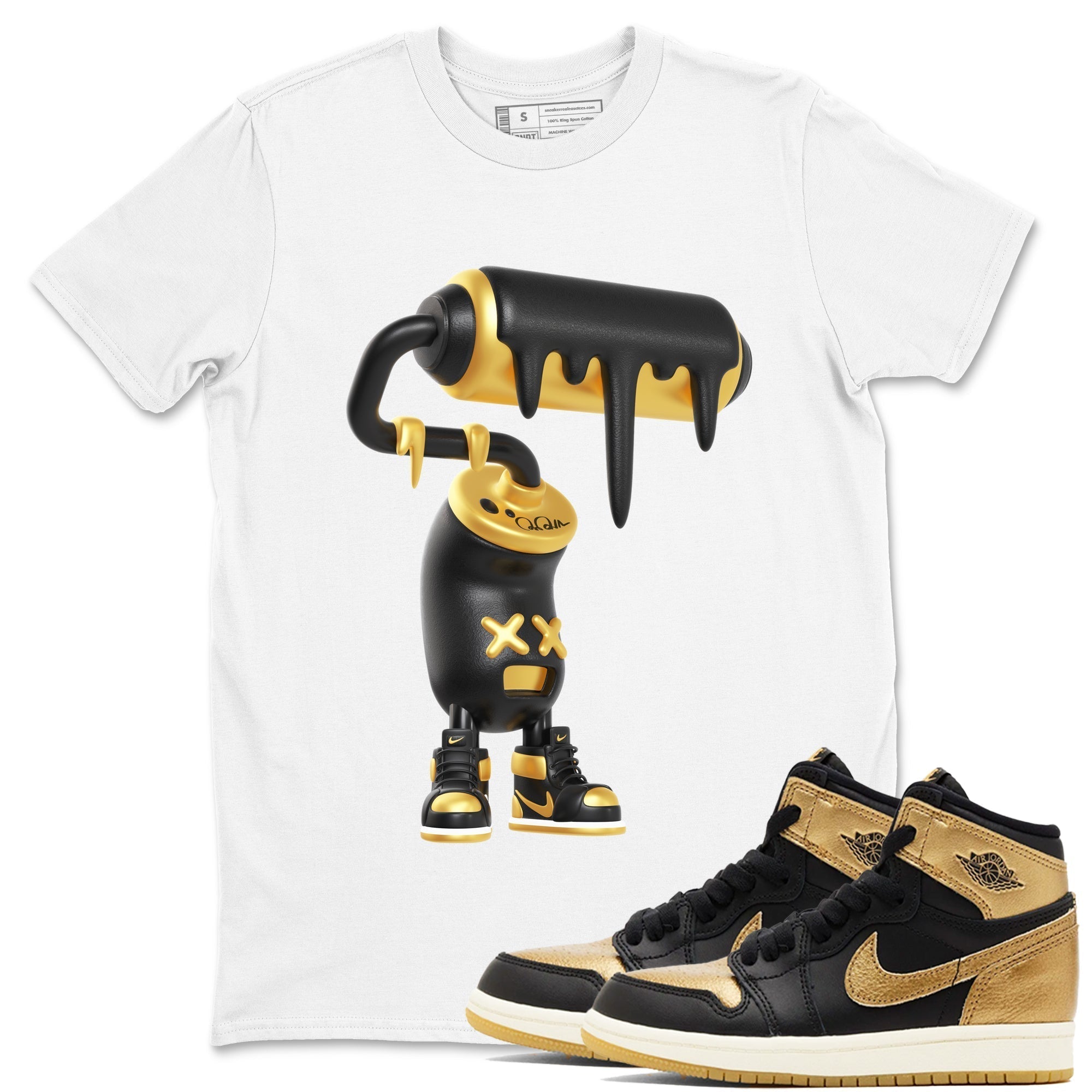 3D Paint Roller snkmatch Tees - Air Jordan 1 Black Metallic Gold