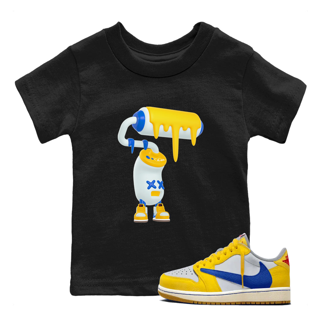 3D Paint Roller snkmatch Tees Kids - Air Jordan 1 Travis Scott Canary