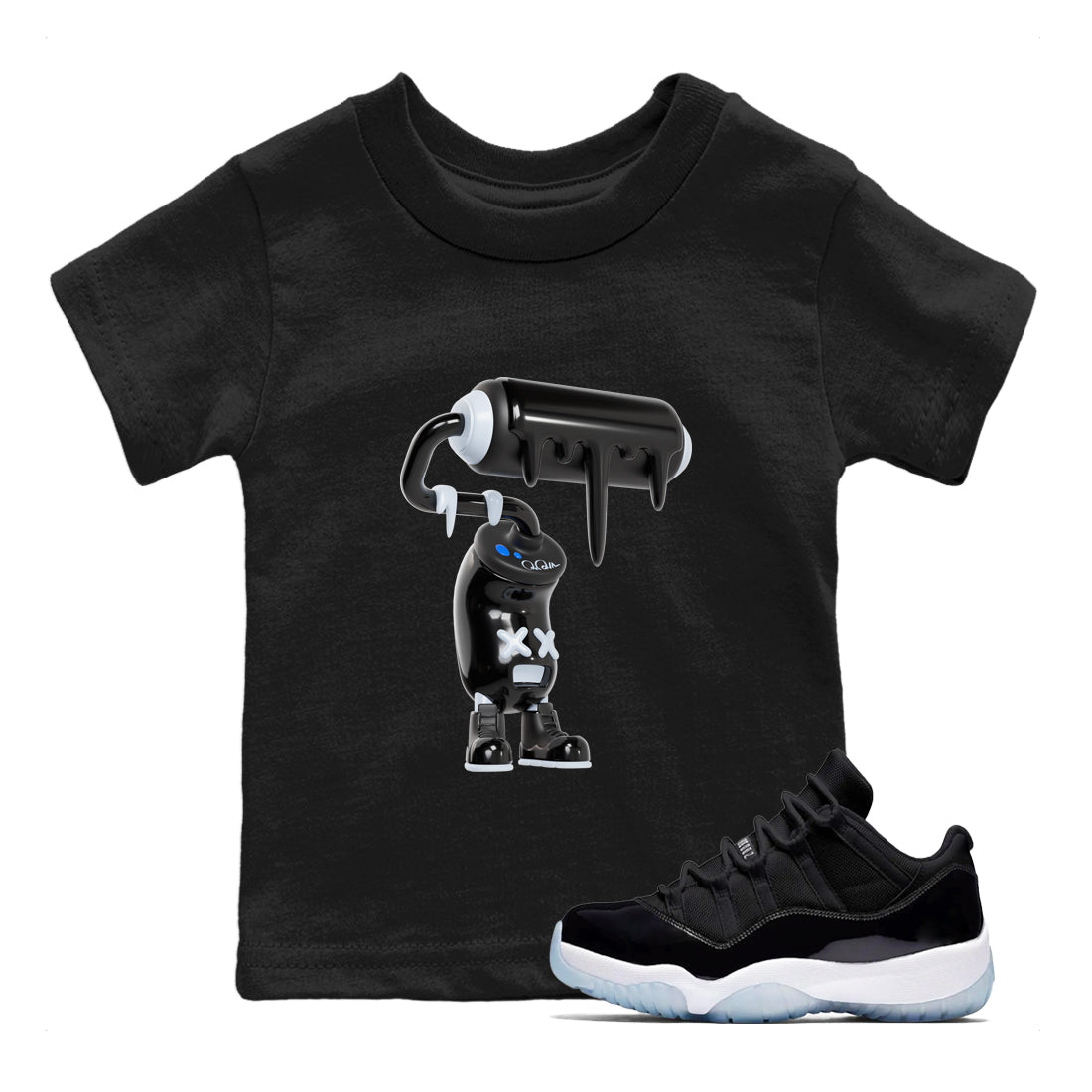 3D Paint Roller snkmatch Tees Kids - Air Jordan 11 Black and Varsity Royal