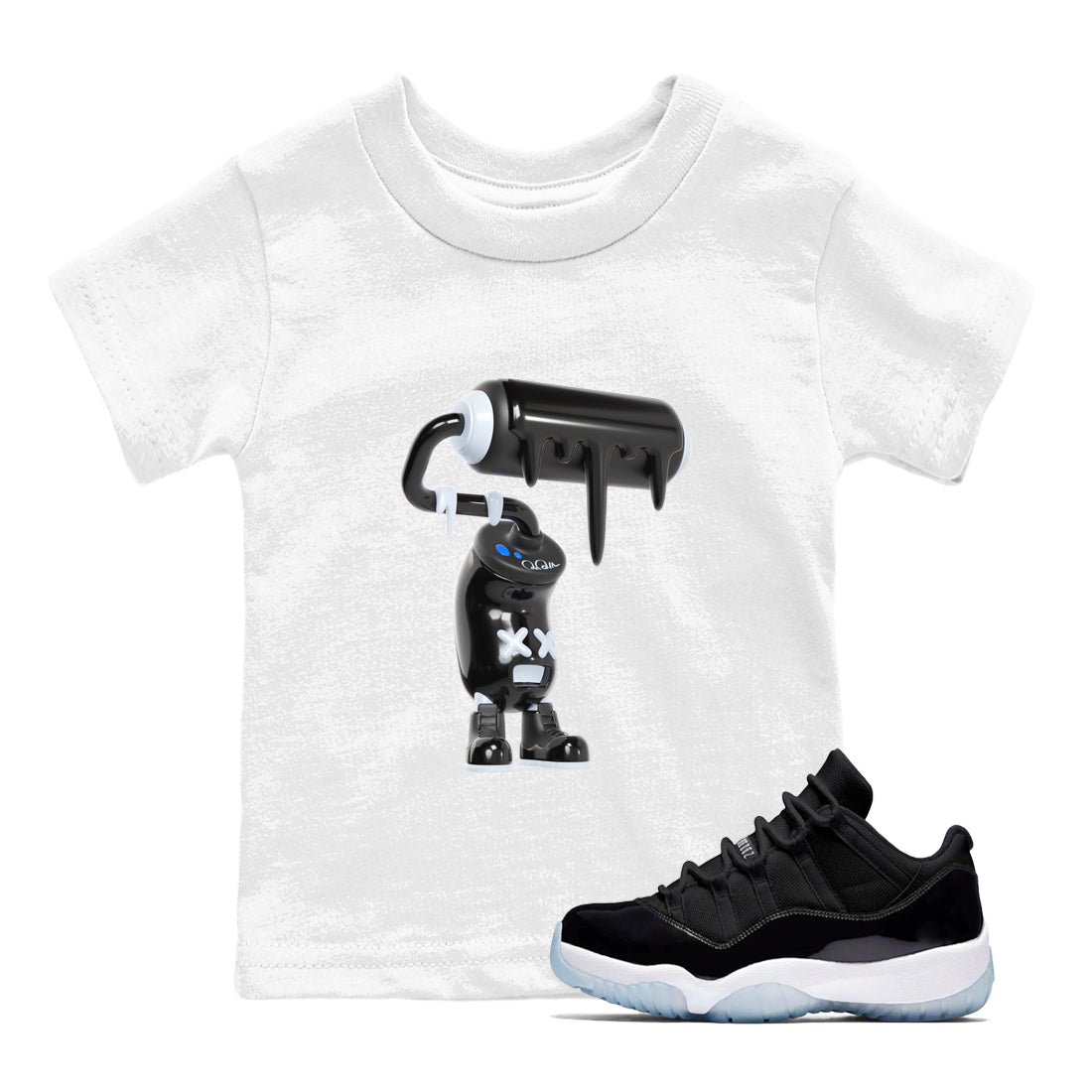 3D Paint Roller snkmatch Tees Kids - Air Jordan 11 Black and Varsity Royal