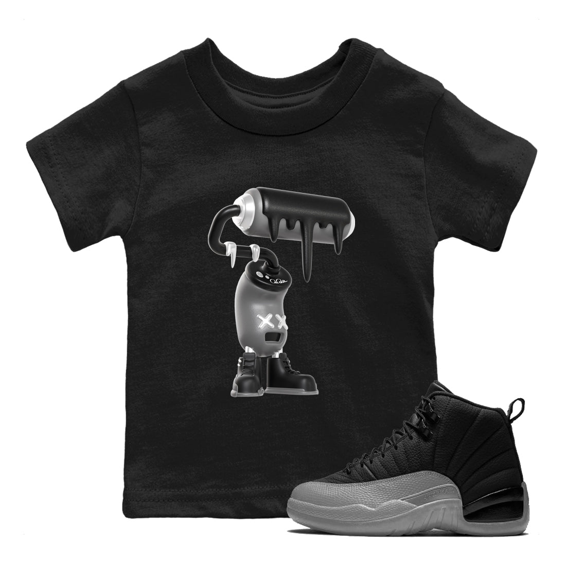 3D Paint Roller snkmatch Tees Kids - Air Jordan 12 Black Wolf Grey