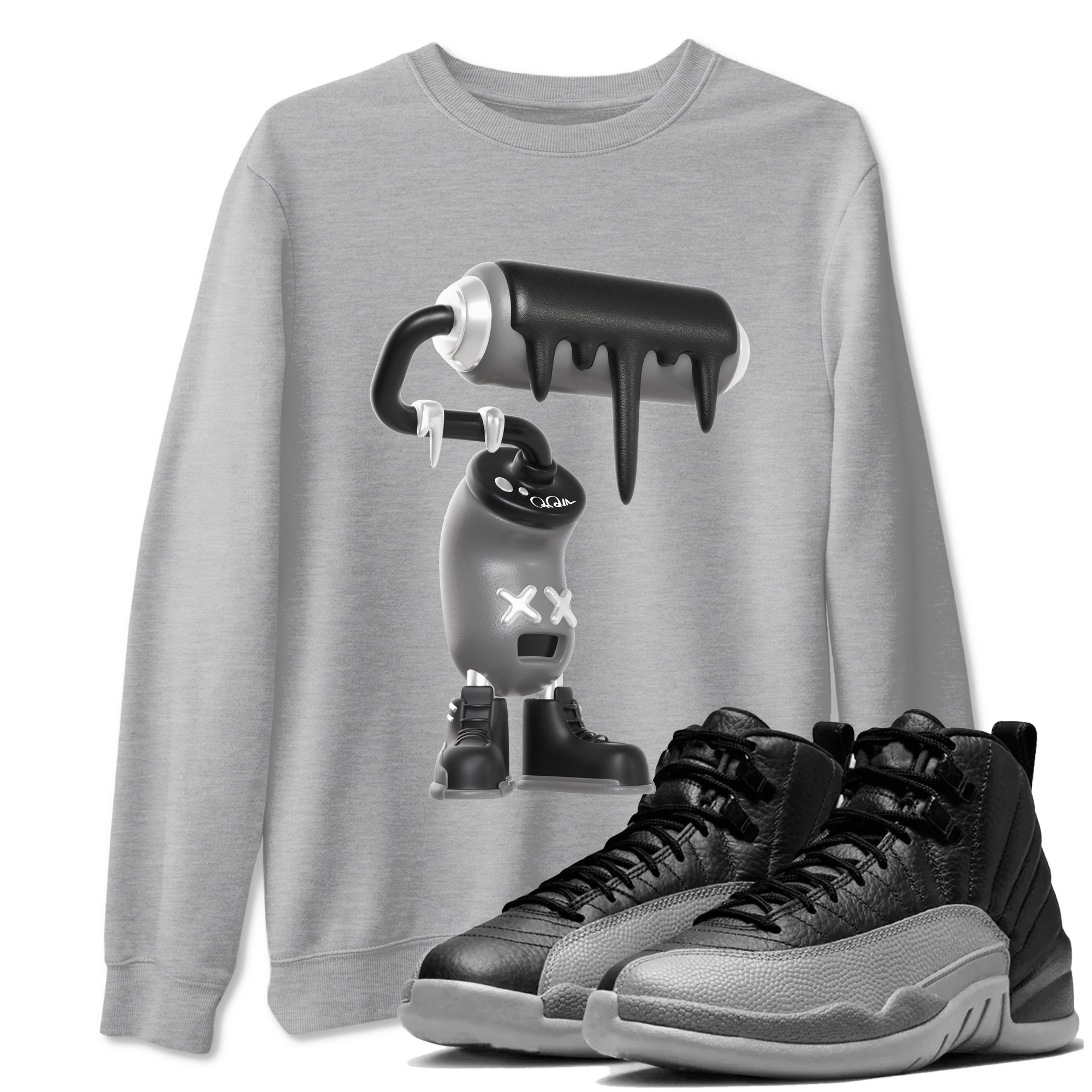 3D Paint Roller snkmatch Tees - Air Jordan 12 Black Wolf Grey