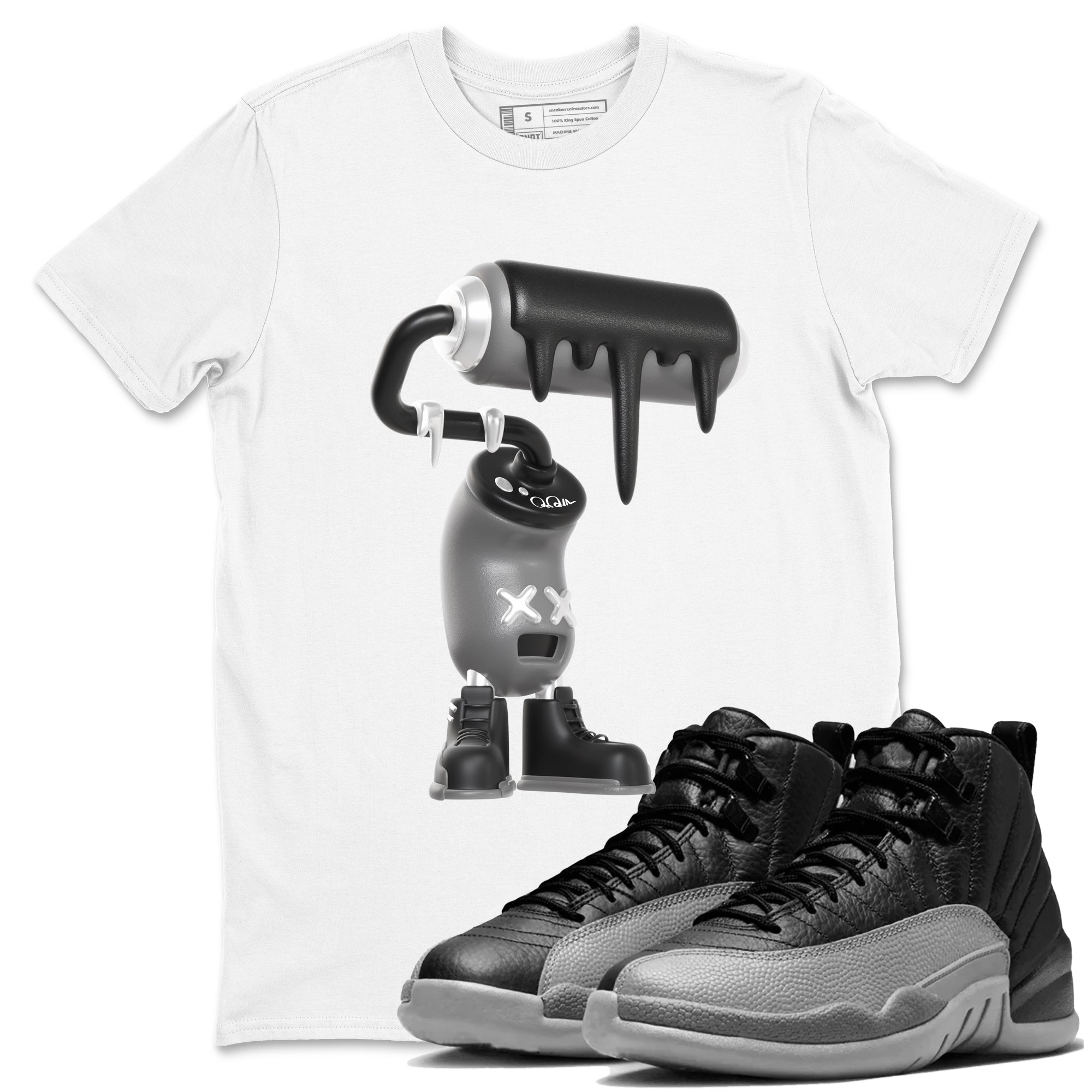 3D Paint Roller snkmatch Tees - Air Jordan 12 Black Wolf Grey