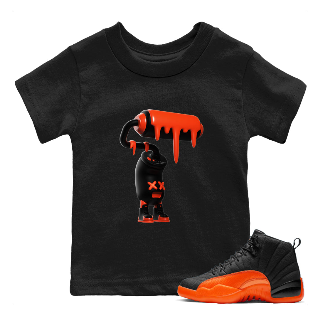 3D Paint Roller Kids Tops - Air Jordan 12 Brilliant Orange