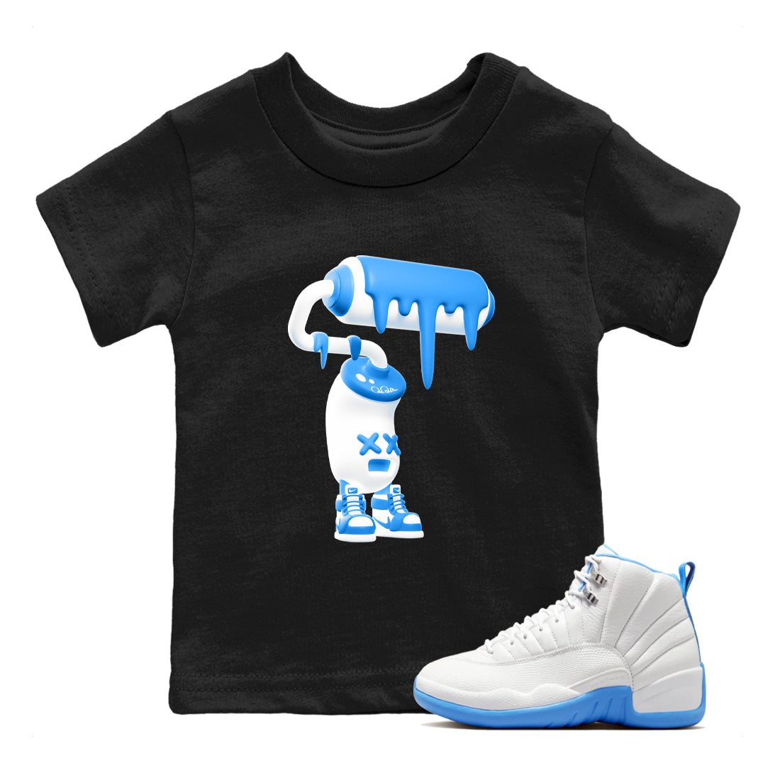 3D Paint Roller snkmatch Tees Kids - Air Jordan 12 White and University Blue