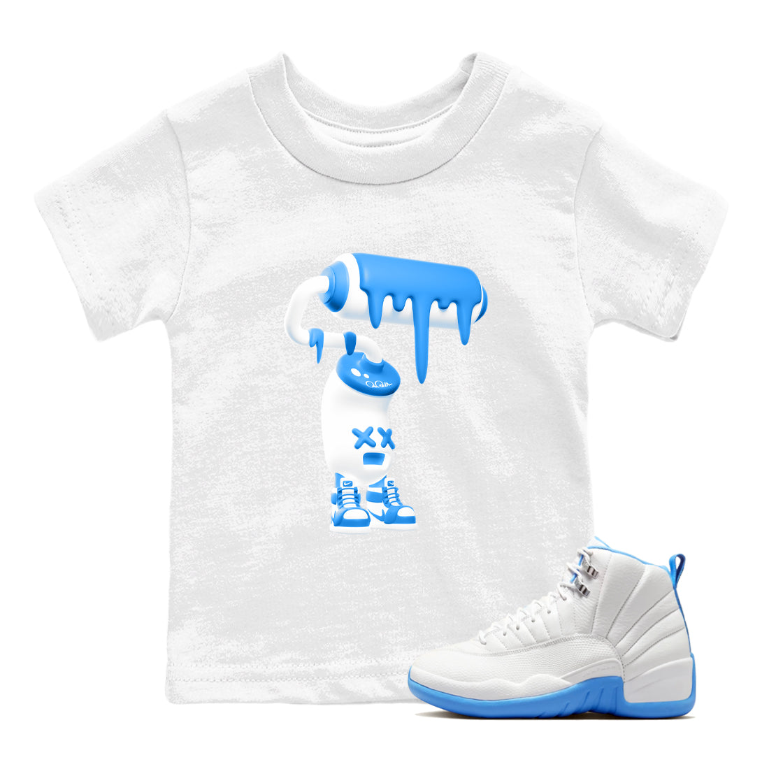 3D Paint Roller snkmatch Tees Kids - Air Jordan 12 White and University Blue