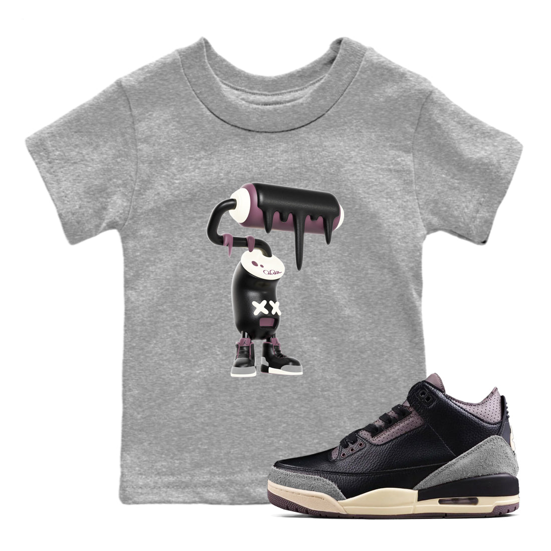3D Paint Roller snkmatch Tees Kids - Air Jordan 3 A Ma Maniere x Black