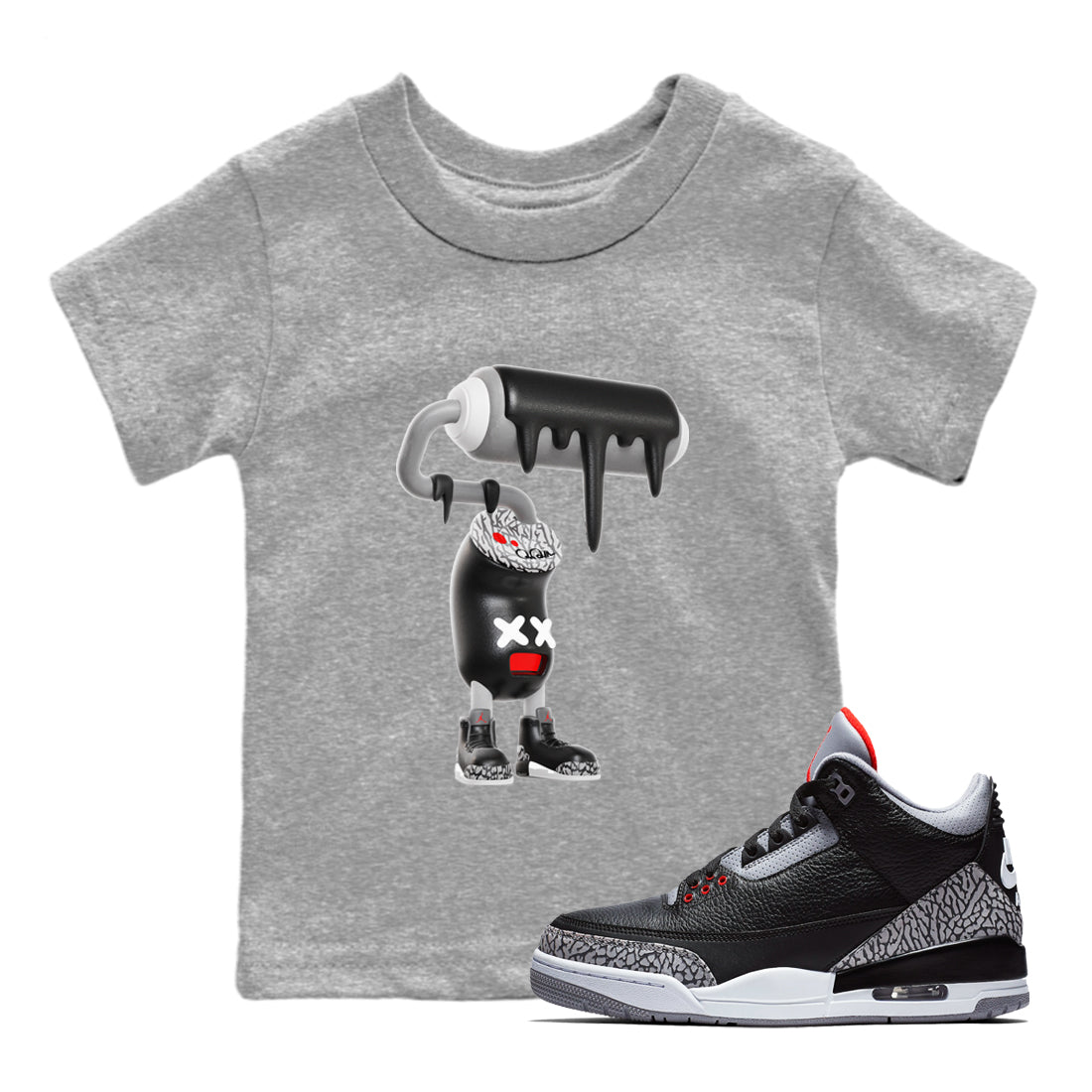 3D Paint Roller snkmatch Tees Kids - Air Jordan 3 Black Cement