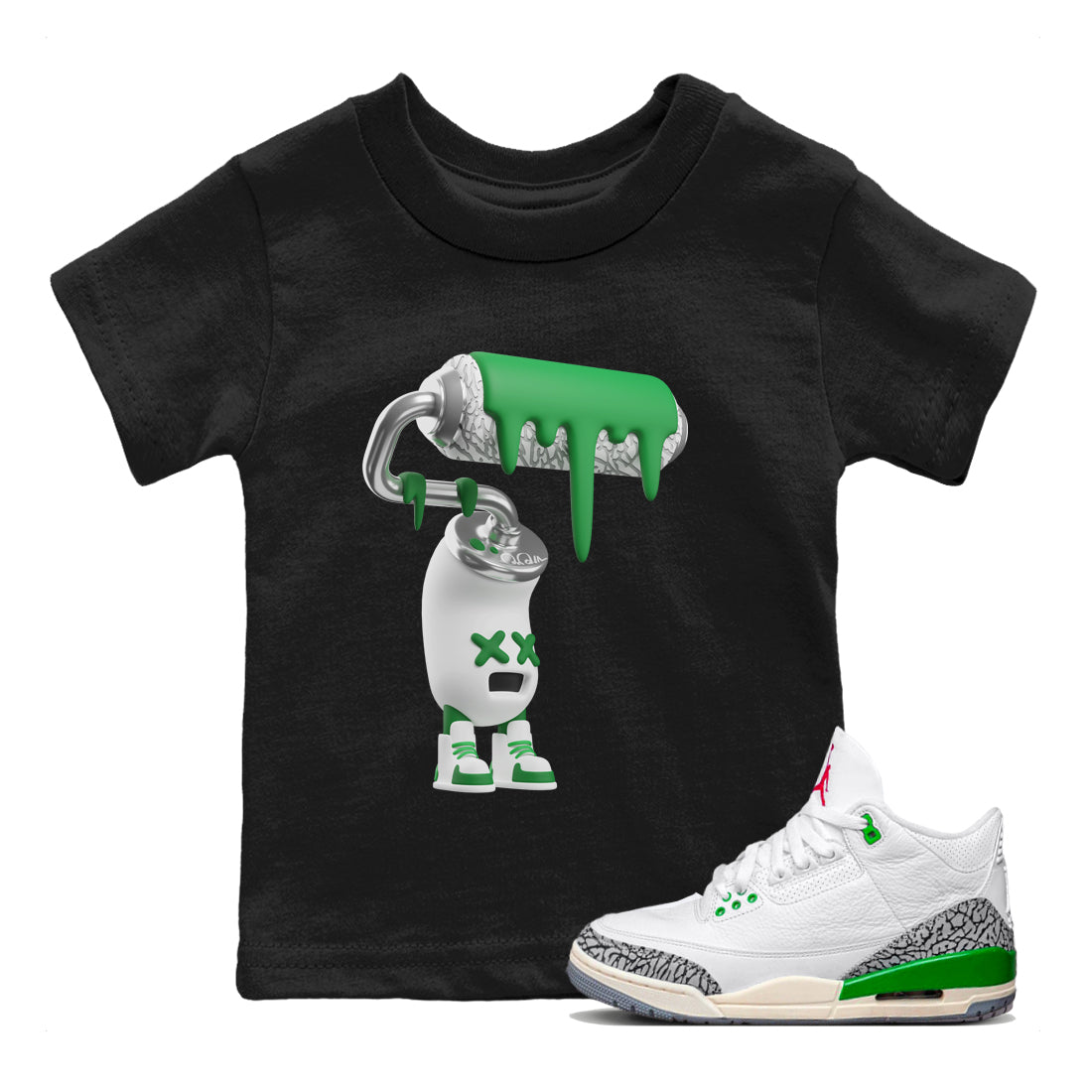 3D Paint Roller Kids Tops - Air Jordan 3 Lucky Green