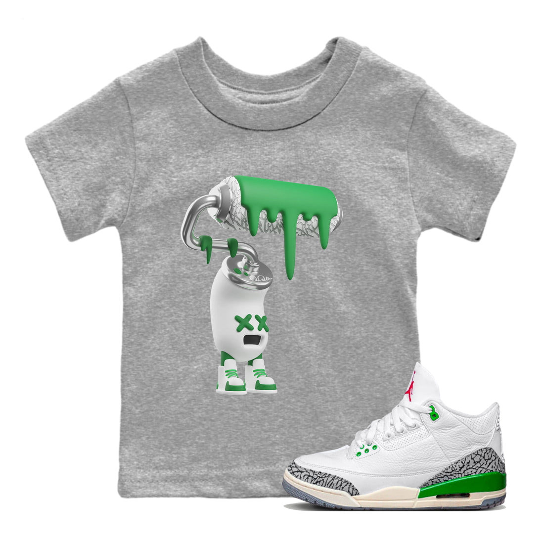 3D Paint Roller Kids Tops - Air Jordan 3 Lucky Green