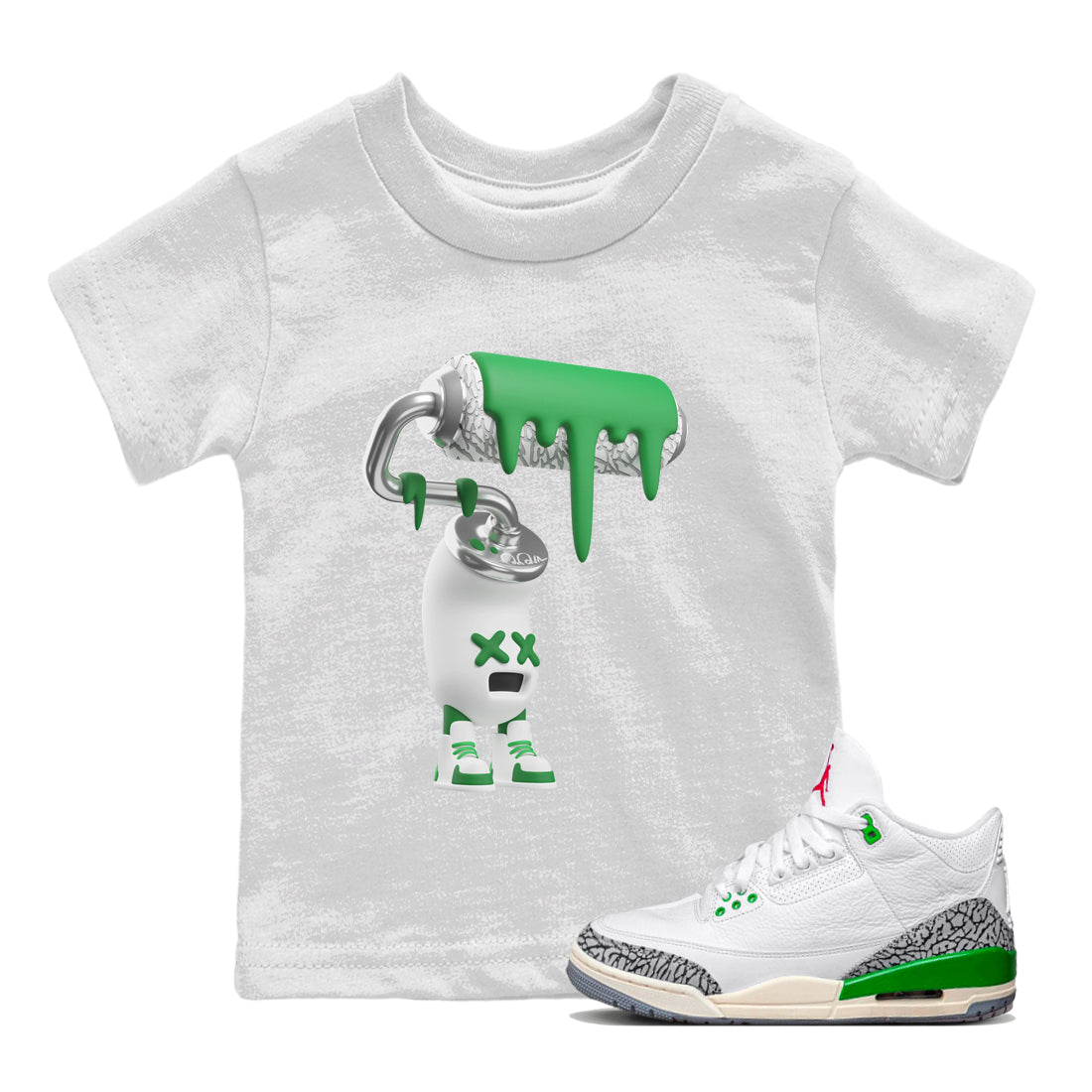 3D Paint Roller Kids Tops - Air Jordan 3 Lucky Green