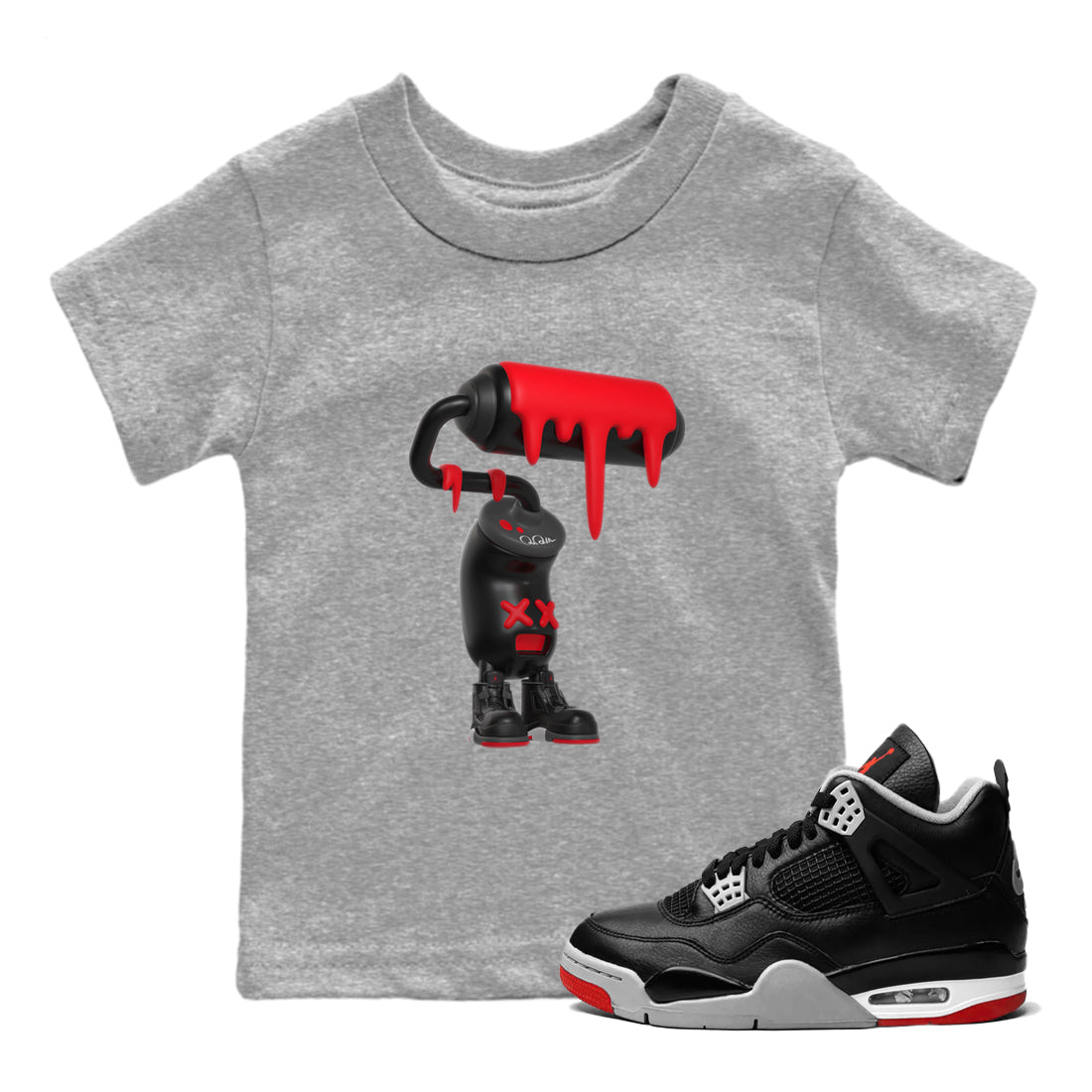 3D Paint Roller snkmatch Tee Kids - Air Jordan 4 Bred Reimagined