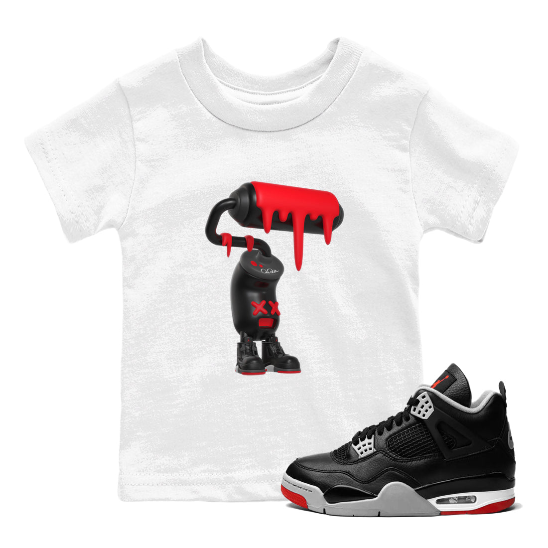 3D Paint Roller snkmatch Tee Kids - Air Jordan 4 Bred Reimagined