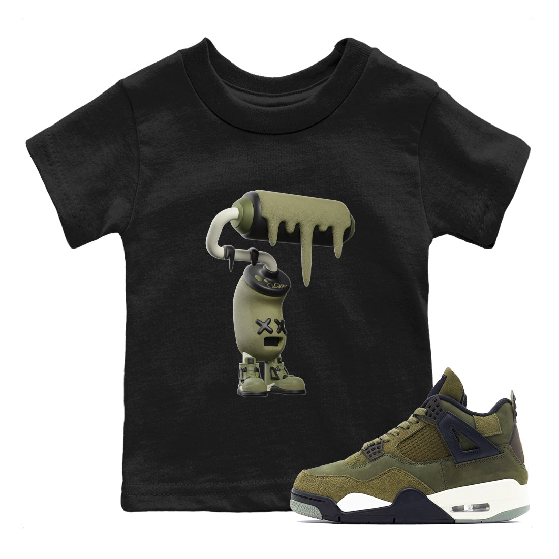 3D Paint Roller snkmatch Tee Kids - Air Jordan 4 Medium Olive