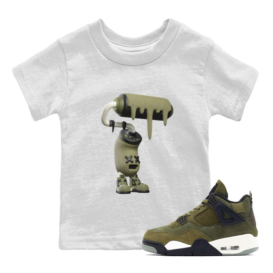 3D Paint Roller snkmatch Tee Kids - Air Jordan 4 Medium Olive