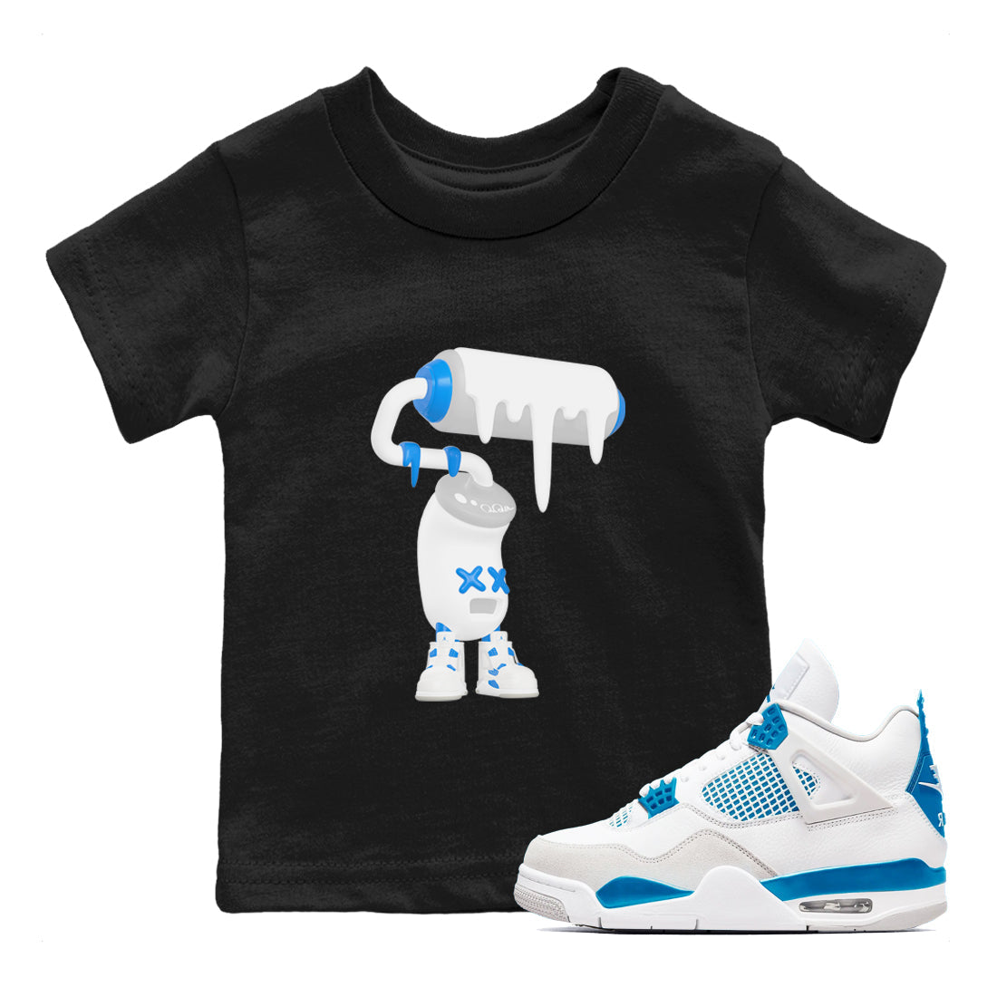 3D Paint Roller snkmatch Tees Kids - Air Jordan 4 Military Blue