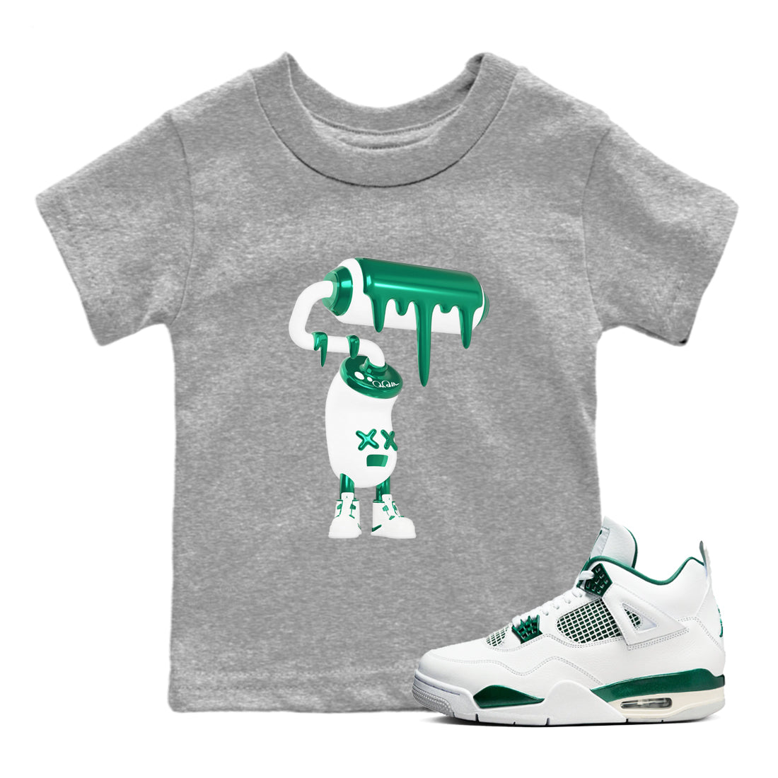 3D Paint Roller snkmatch Tees Kids - Air Jordan 4 Oxidized Green