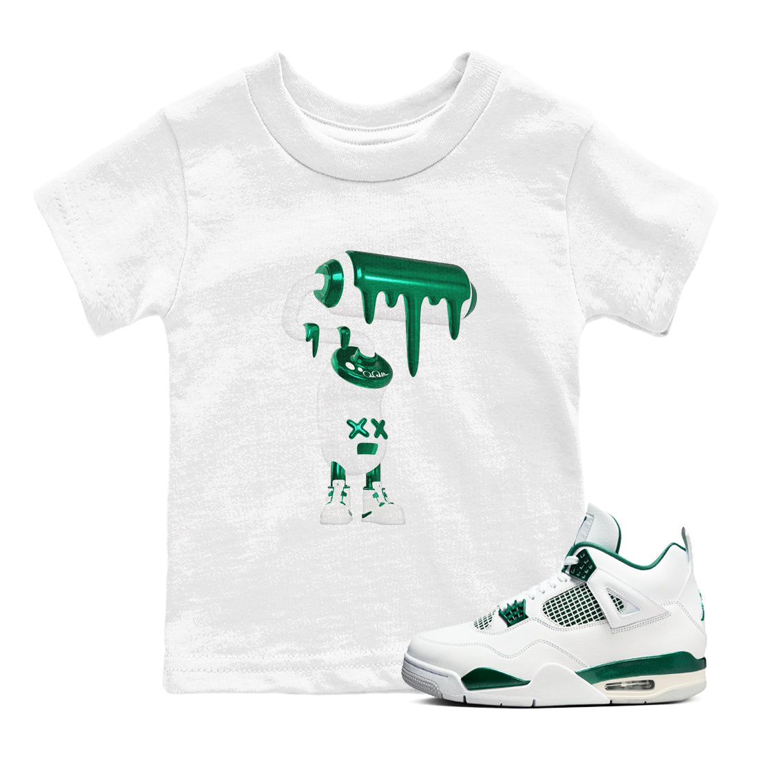 3D Paint Roller snkmatch Tees Kids - Air Jordan 4 Oxidized Green