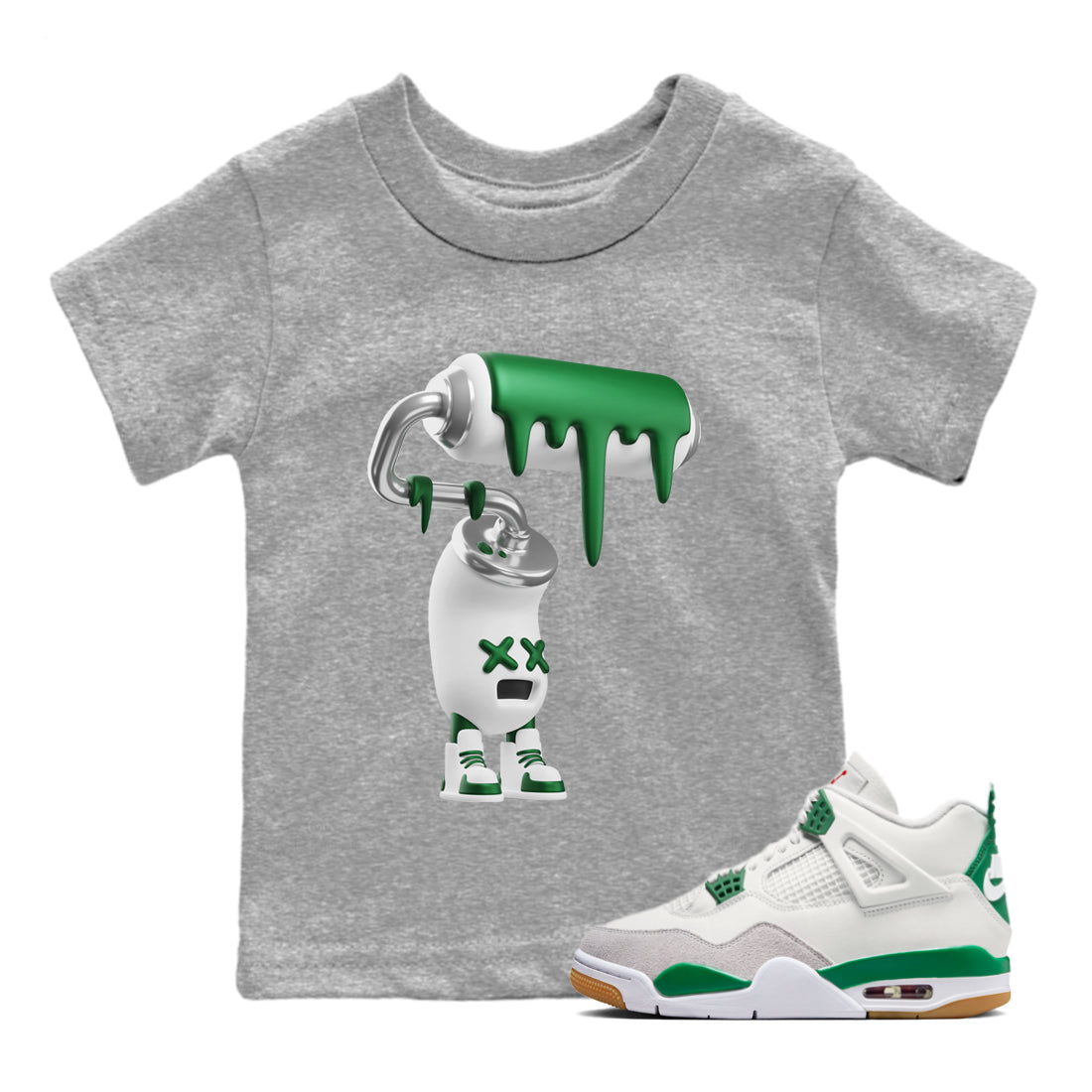 3D Paint Roller Kids Tops - Air Jordan 4 Pine Green