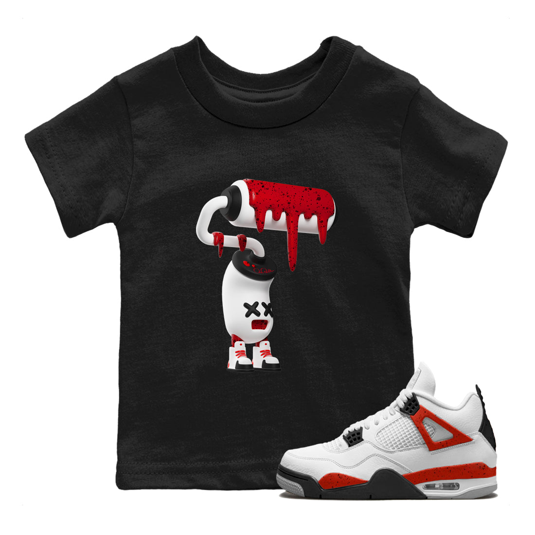 3D Paint Roller Kids Tops - Air Jordan 4 Red Cement