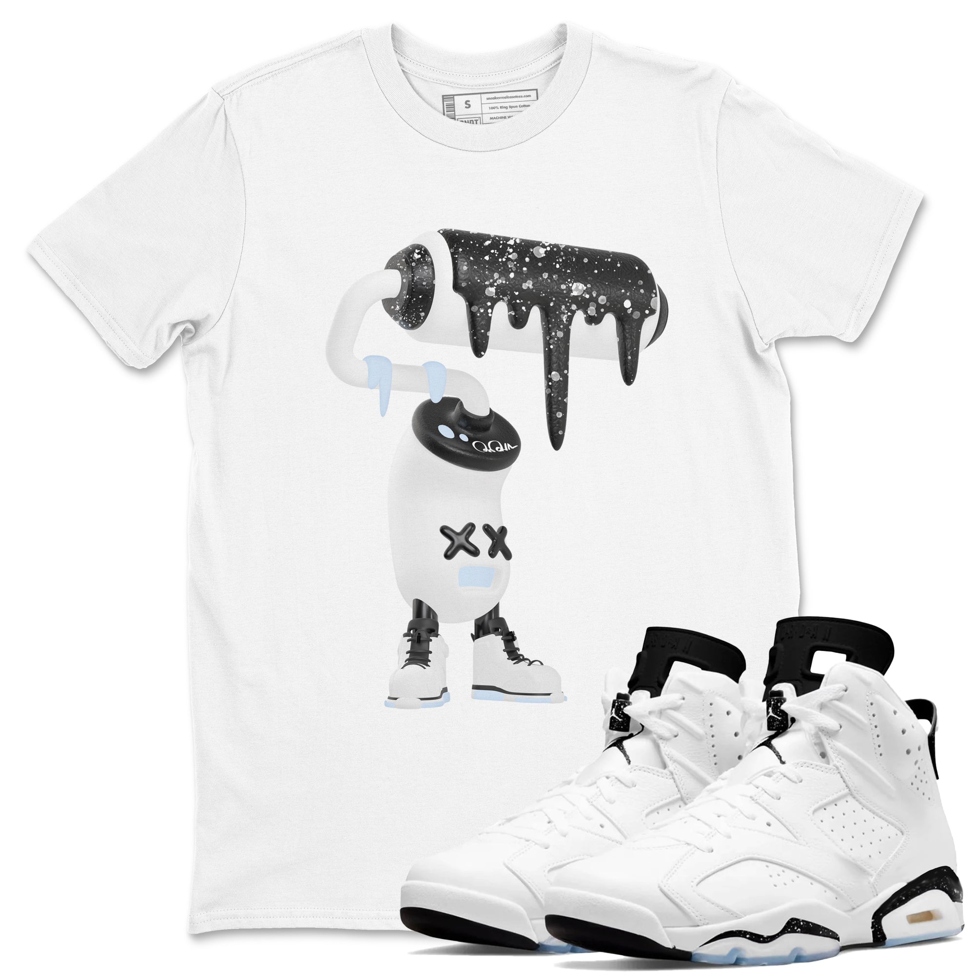 3D Paint Roller snkmatch Tees - Air Jordan 6 White Black