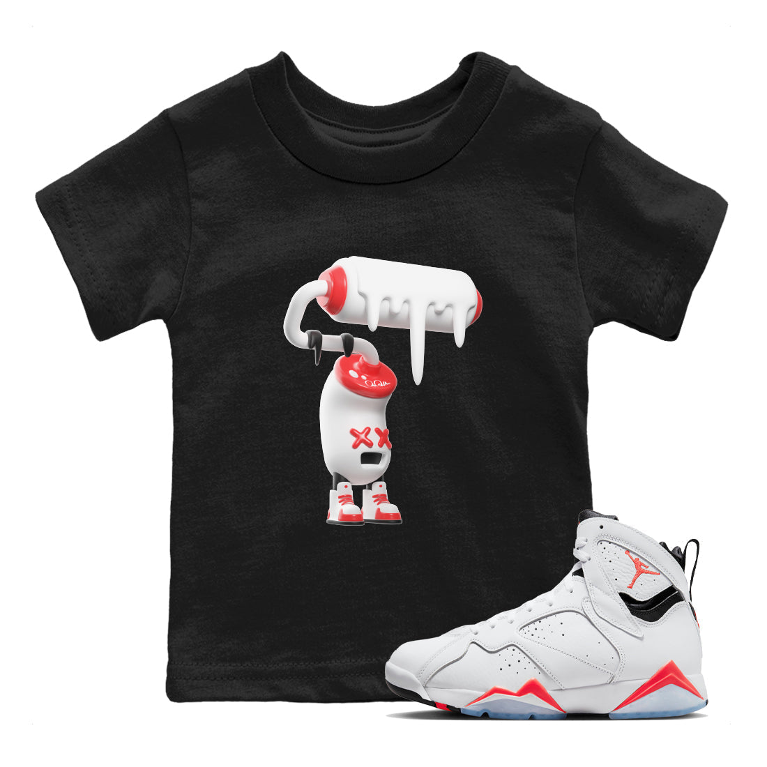 3D Paint Roller Kids Tops - Air Jordan 7 White Infrared