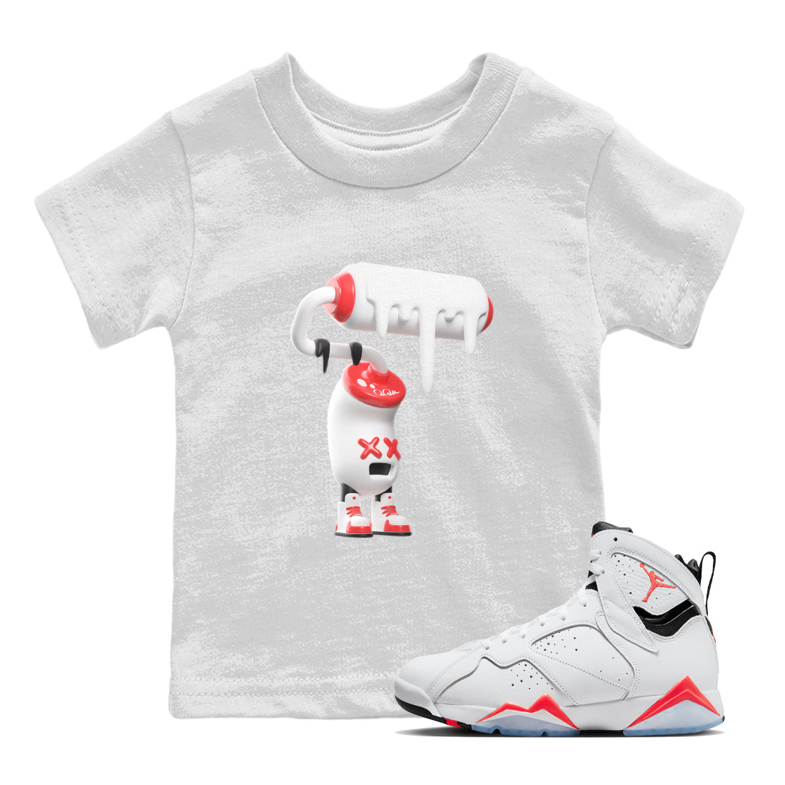 3D Paint Roller Kids Tops - Air Jordan 7 White Infrared