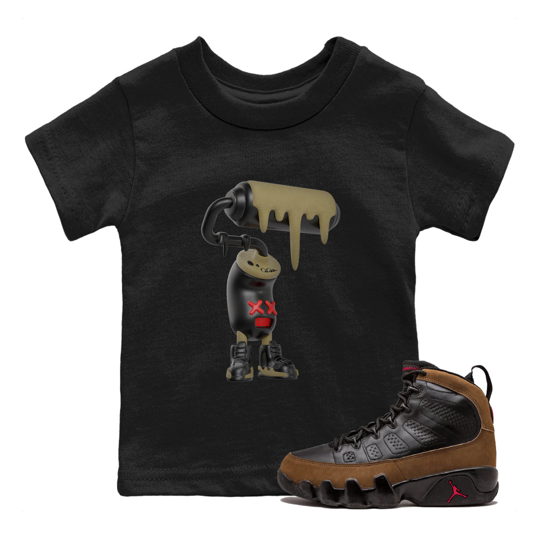 3D Paint Roller snkmatch Tees Kids - Air Jordan 9 Olive