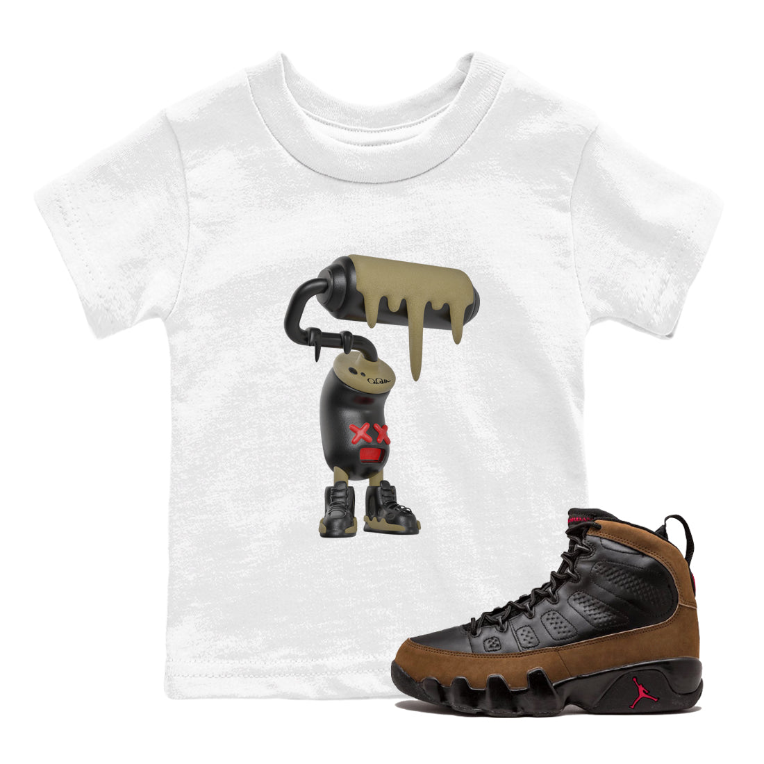 3D Paint Roller snkmatch Tees Kids - Air Jordan 9 Olive