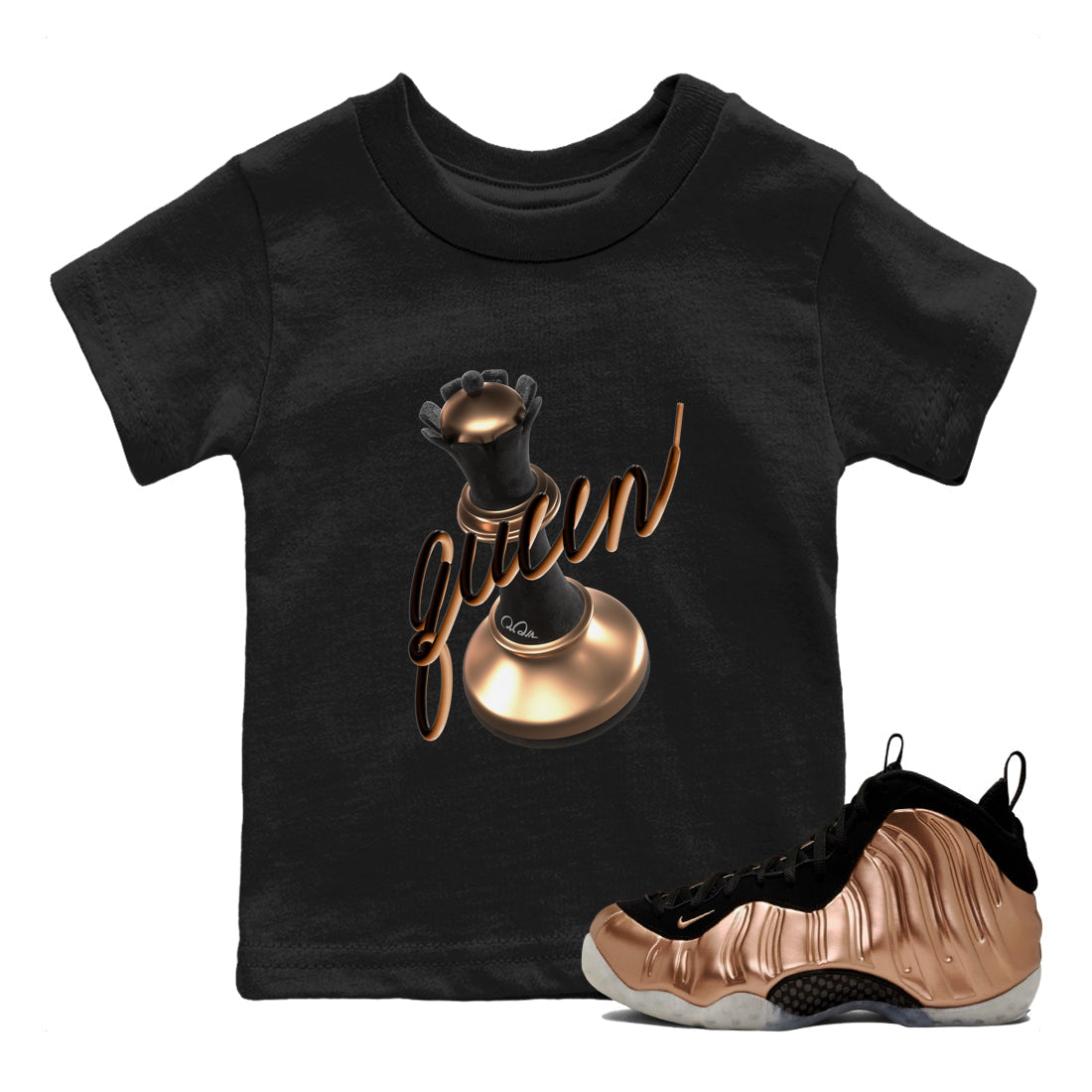3D Queen snkmatch Tees Kids - Air Foamposite One Metallic Copper