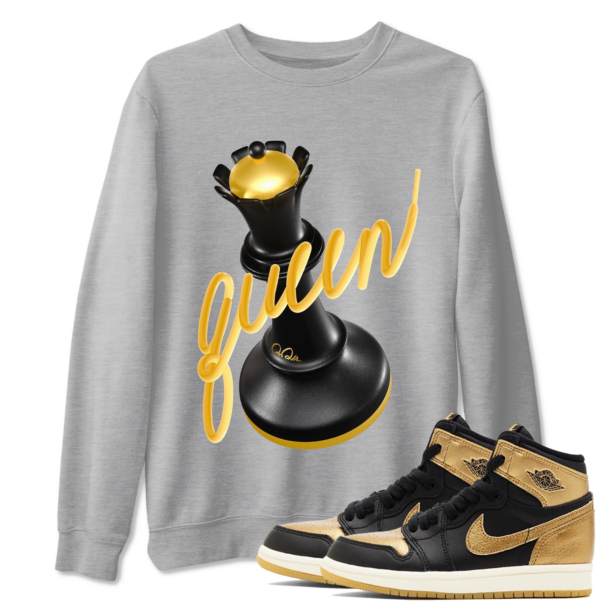 3D Queen snkmatch Tees - Air Jordan 1 Black Metallic Gold