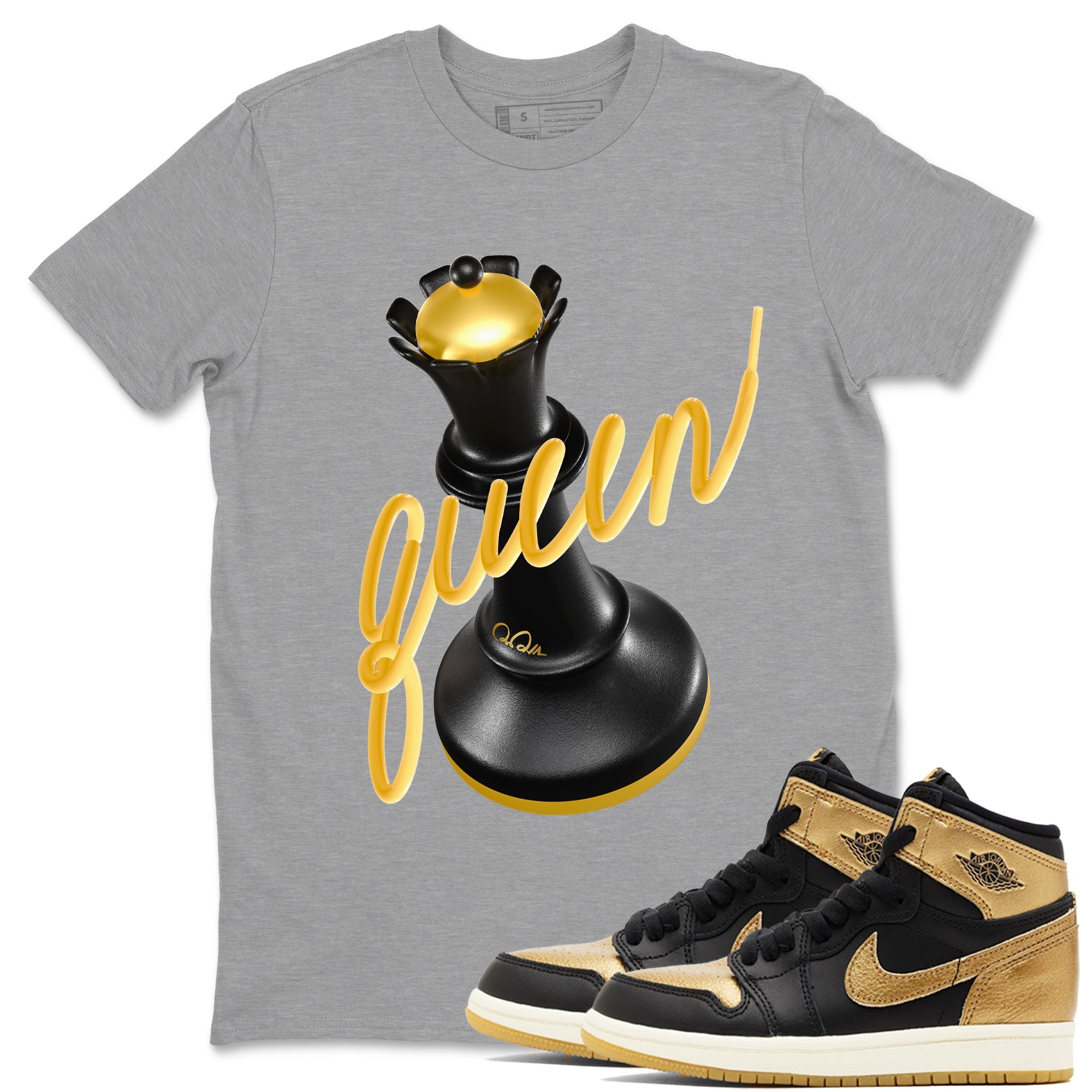 3D Queen snkmatch Tees - Air Jordan 1 Black Metallic Gold