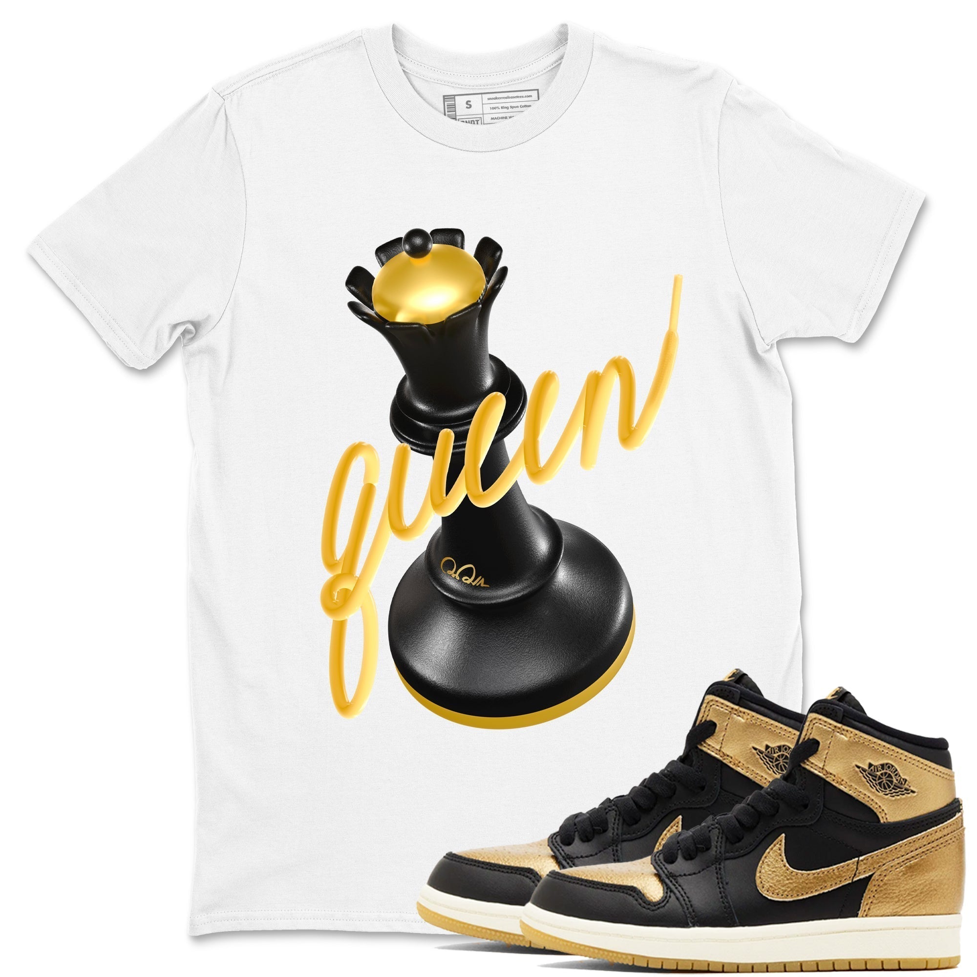 3D Queen snkmatch Tees - Air Jordan 1 Black Metallic Gold