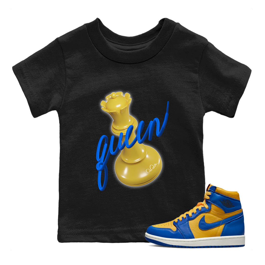 3D Queen Kids Tops - Air Jordan 1 Game Royal Varsity Maize