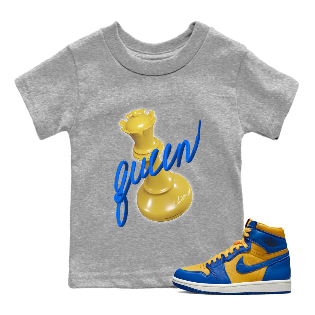 3D Queen Kids Tops - Air Jordan 1 Game Royal Varsity Maize