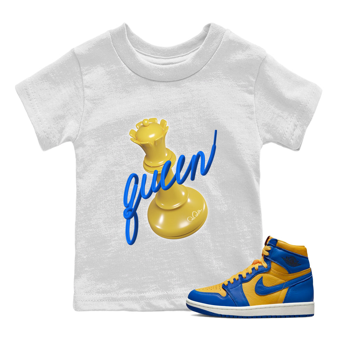 3D Queen Kids Tops - Air Jordan 1 Game Royal Varsity Maize
