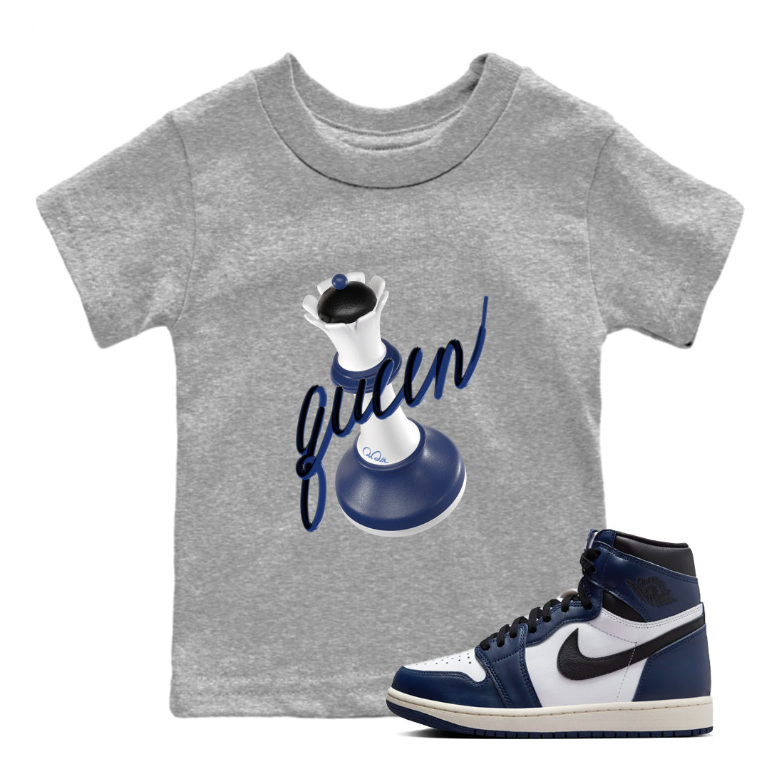 3D Queen snkmatch Tees Kids - Air Jordan 1 Midnight Navy