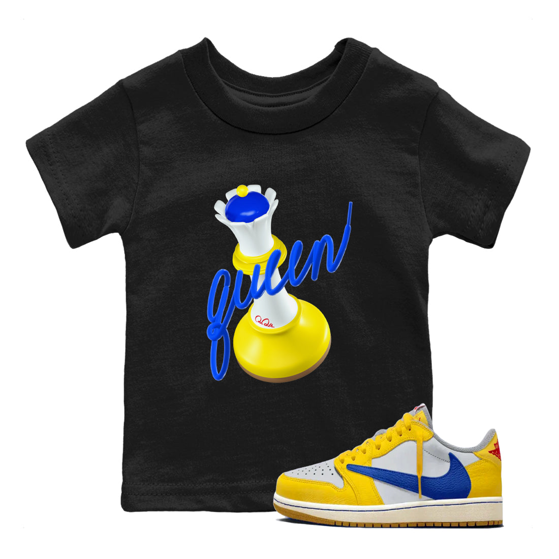 3D Queen snkmatch Tees Kids - Air Jordan 1 Travis Scott Canary