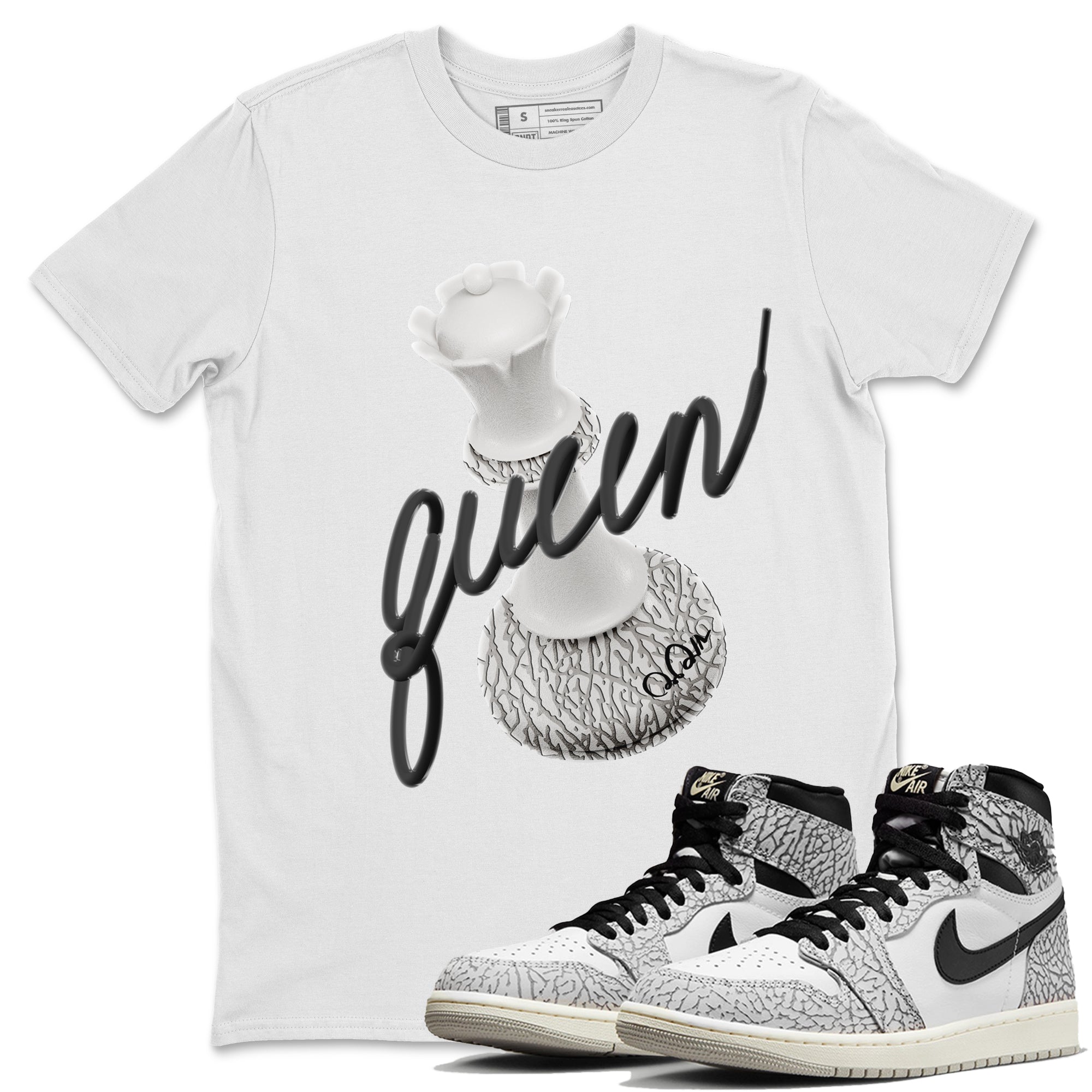 3D Queen Unisex Tops - Air Jordan 1 White Cement
