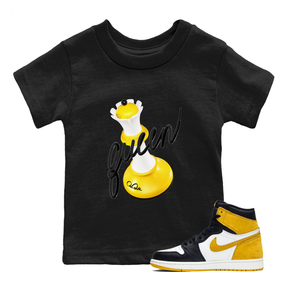3D Queen snkmatch Tees Kids - Air Jordan 1 Yellow Ochre