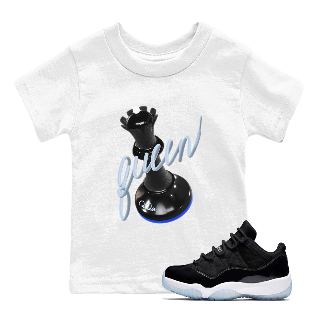 3D Queen snkmatch Tees Kids - Air Jordan 11 Black and Varsity Royal