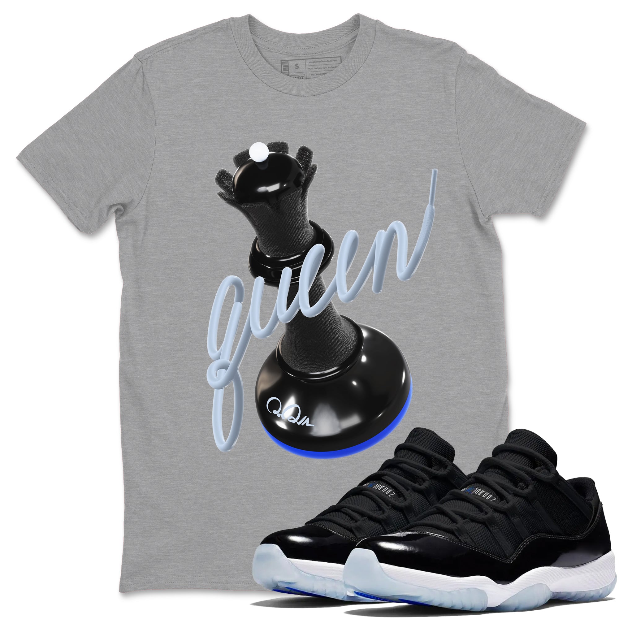 3D Queen snkmatch Tees - Air Jordan 11 Black and Varsity Royal