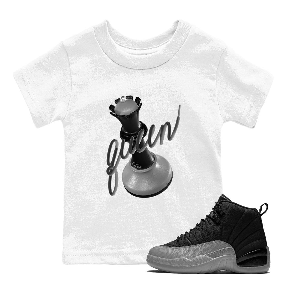 3D Queen snkmatch Tees Kids - Air Jordan 12 Black Wolf Grey
