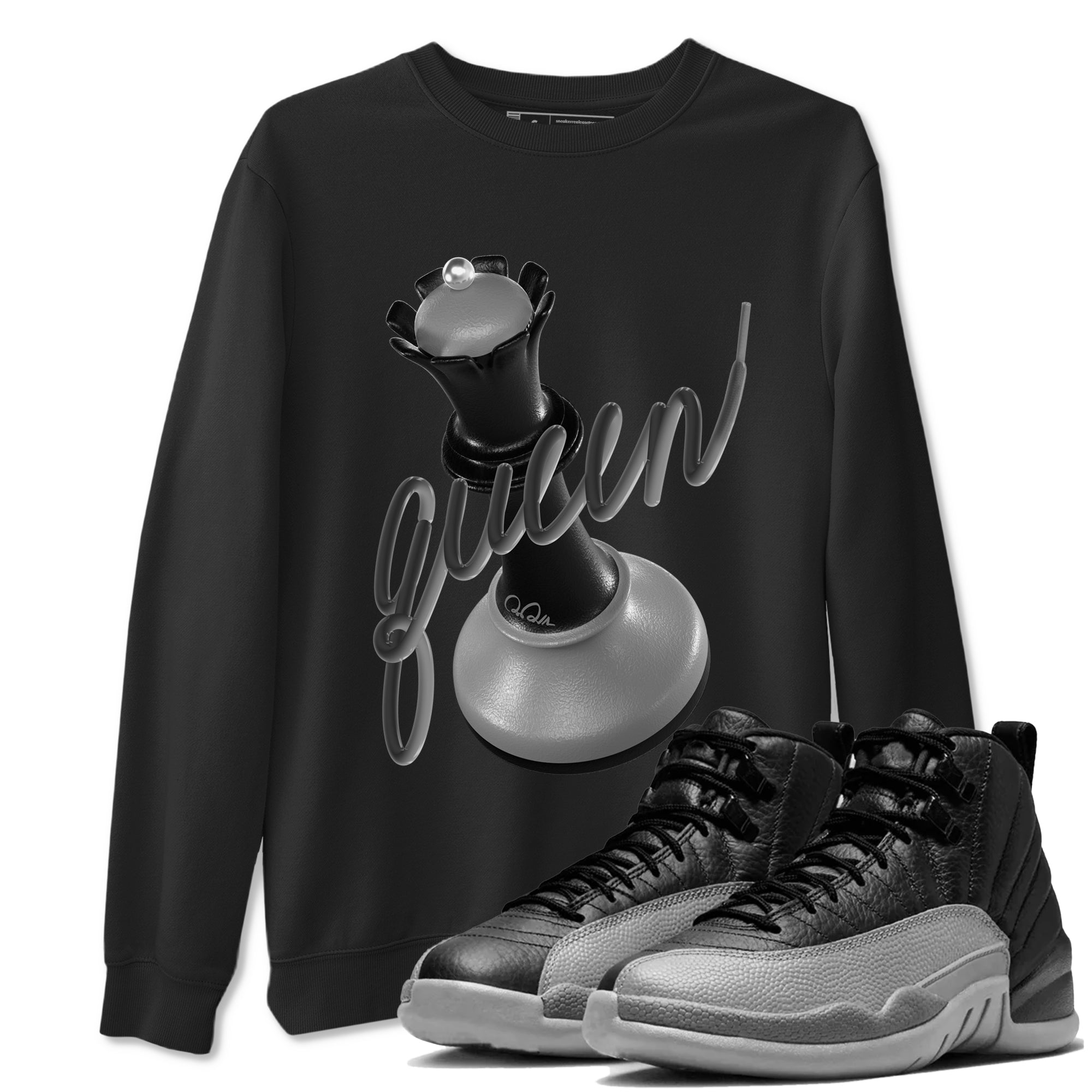 3D Queen snkmatch Tees - Air Jordan 12 Black Wolf Grey