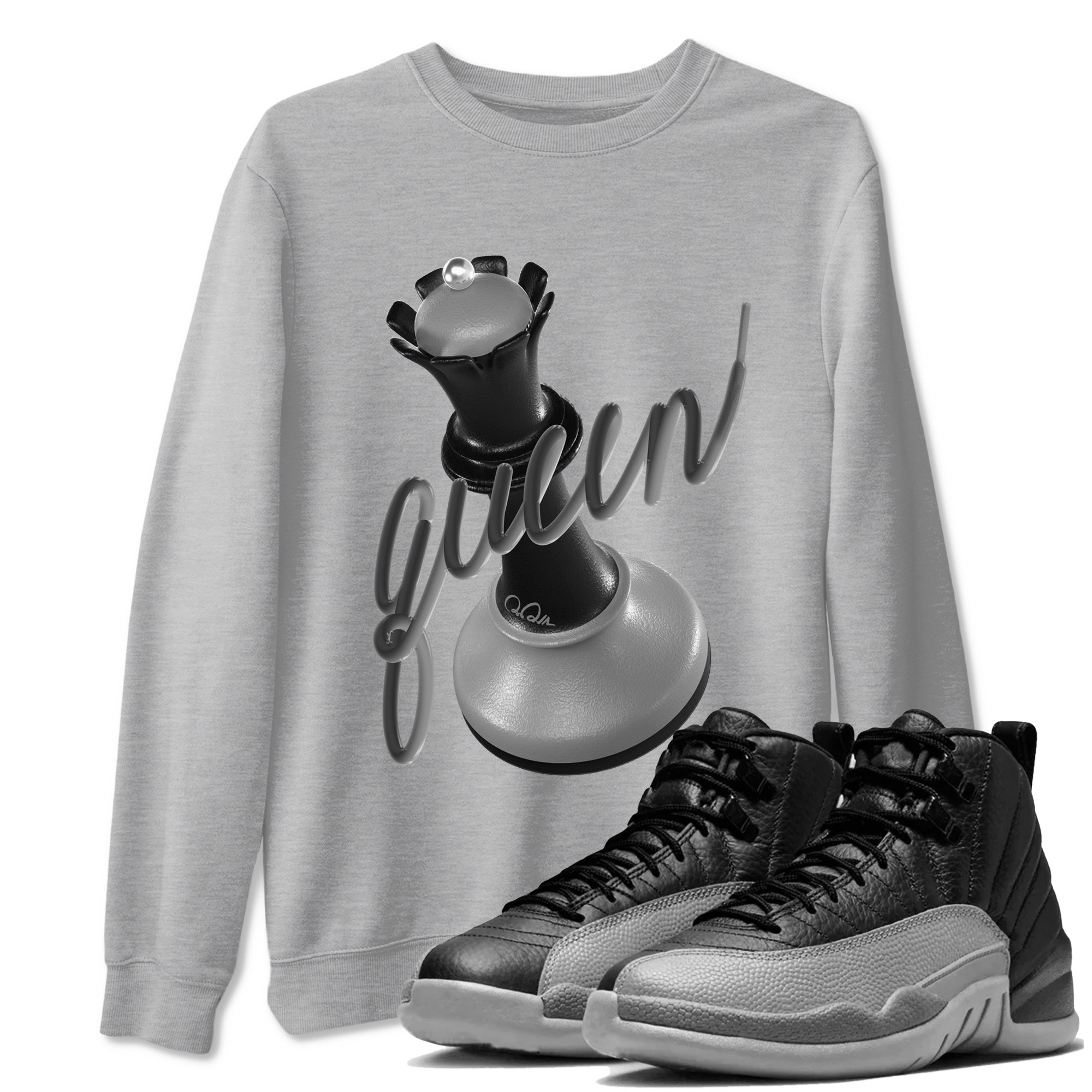 3D Queen snkmatch Tees - Air Jordan 12 Black Wolf Grey