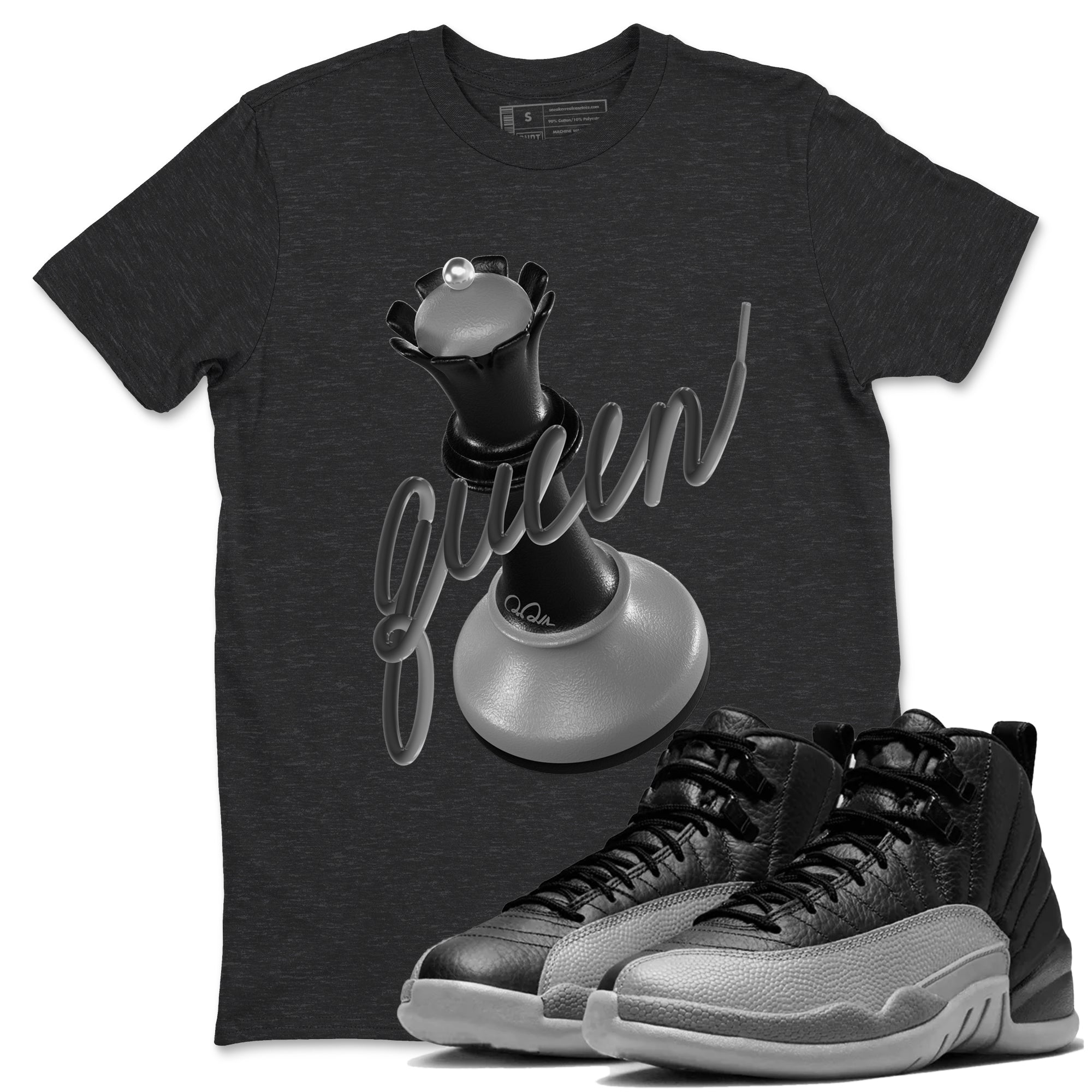 3D Queen snkmatch Tees - Air Jordan 12 Black Wolf Grey