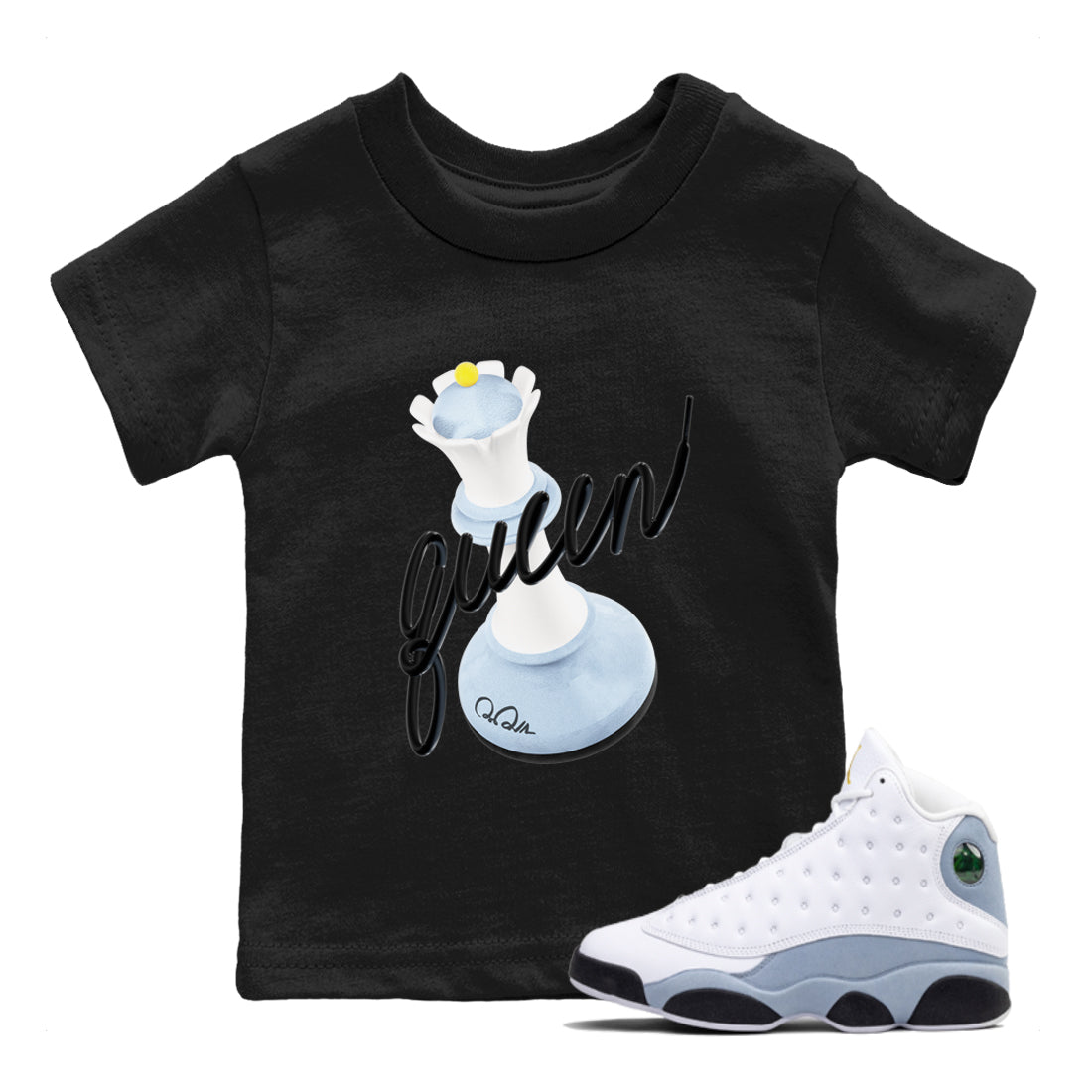 3D Queen snkmatch Tees Kids - Air Jordan 13 Blue Grey