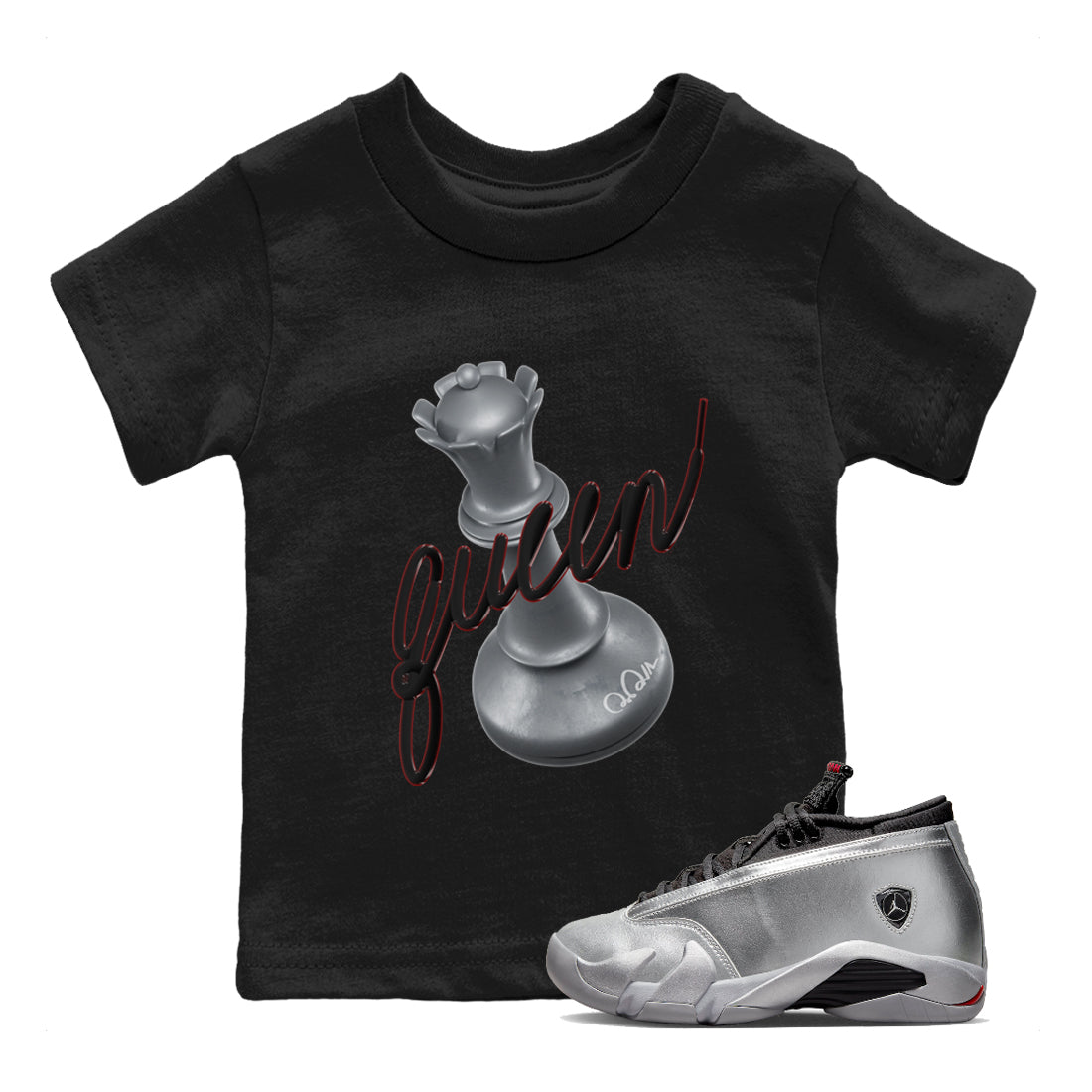 3D Queen Kids Tops - Air Jordan 14 Metallic Silver